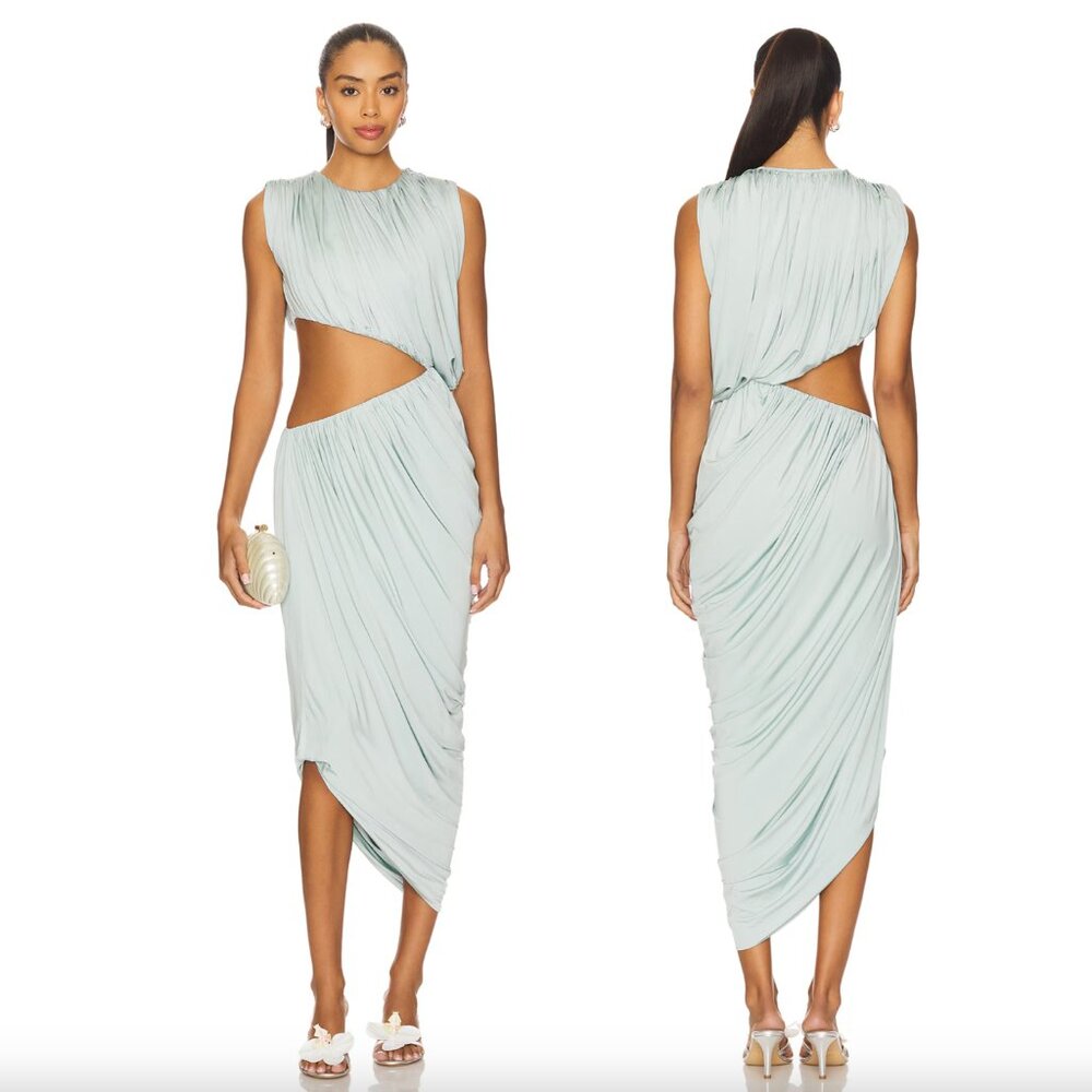 NEW Lovers and Friends Livvy Maxi Dress Dusty Blue Mint Cutout Formal Gown Small